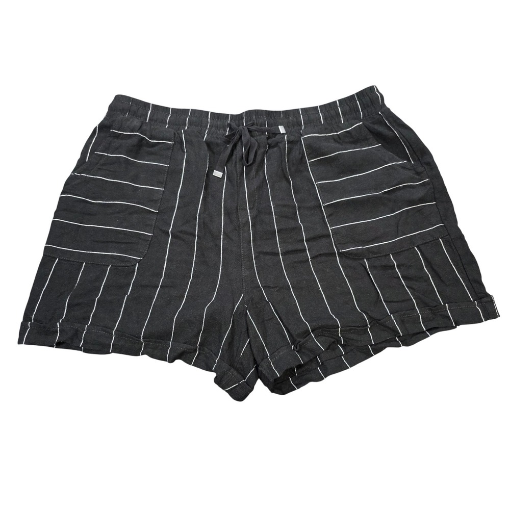 Time and Tru Pinstripe Shorts Women's Size L (12-14) Black Linen Blend Striped